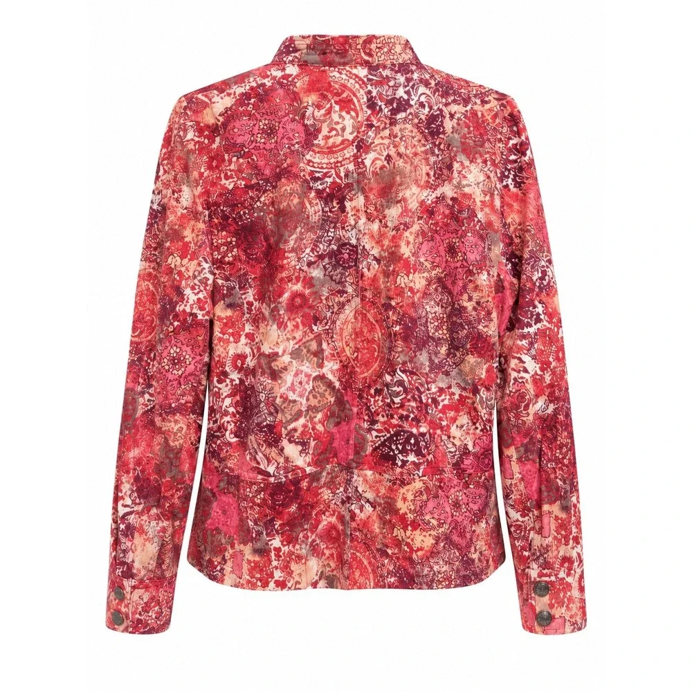 Christopher & Banks Women XL Artisan Boho Print Jacket Button Front Stretch Y2K